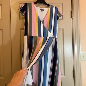 Madison Colorful Striped High‎ Low Dress with Tie Waist and Side Zipper, Size XL
